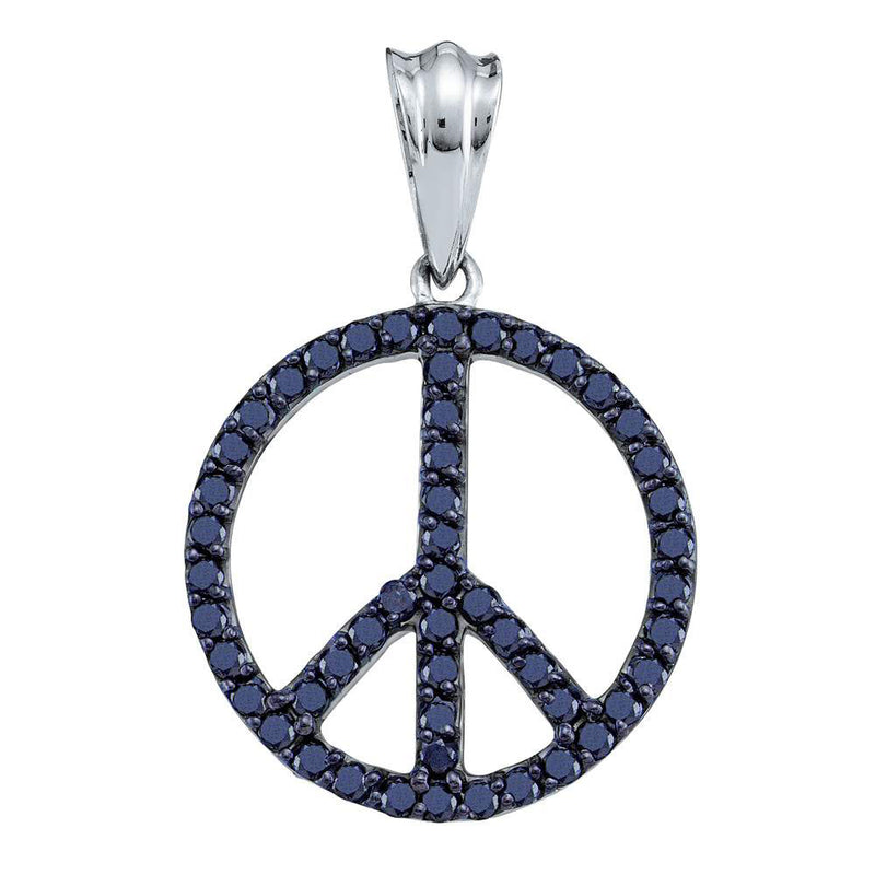 14kt White Gold Womens Round Black Color Enhanced Diamond Peace Sign Circle Pendant 3/4 Cttw