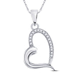 10kt White Gold Womens Round Diamond Heart Pendant 1/20 Cttw