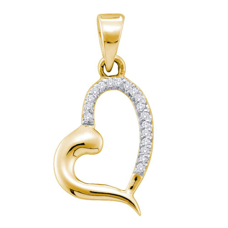 10kt Yellow Gold Womens Round Diamond Heart Pendant 1/20 Cttw