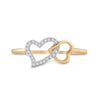 10kt Yellow Gold Womens Round Diamond Double Heart Ring 1/20 Cttw