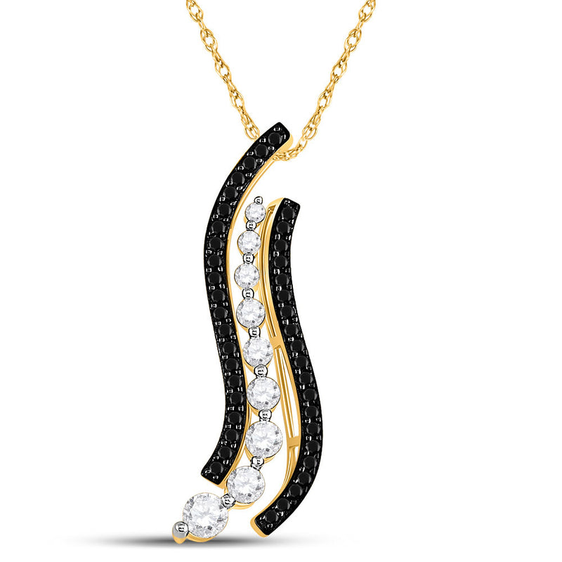 10kt Yellow Gold Womens Round Black Color Enhanced Diamond Graduated Journey Pendant 1 Cttw