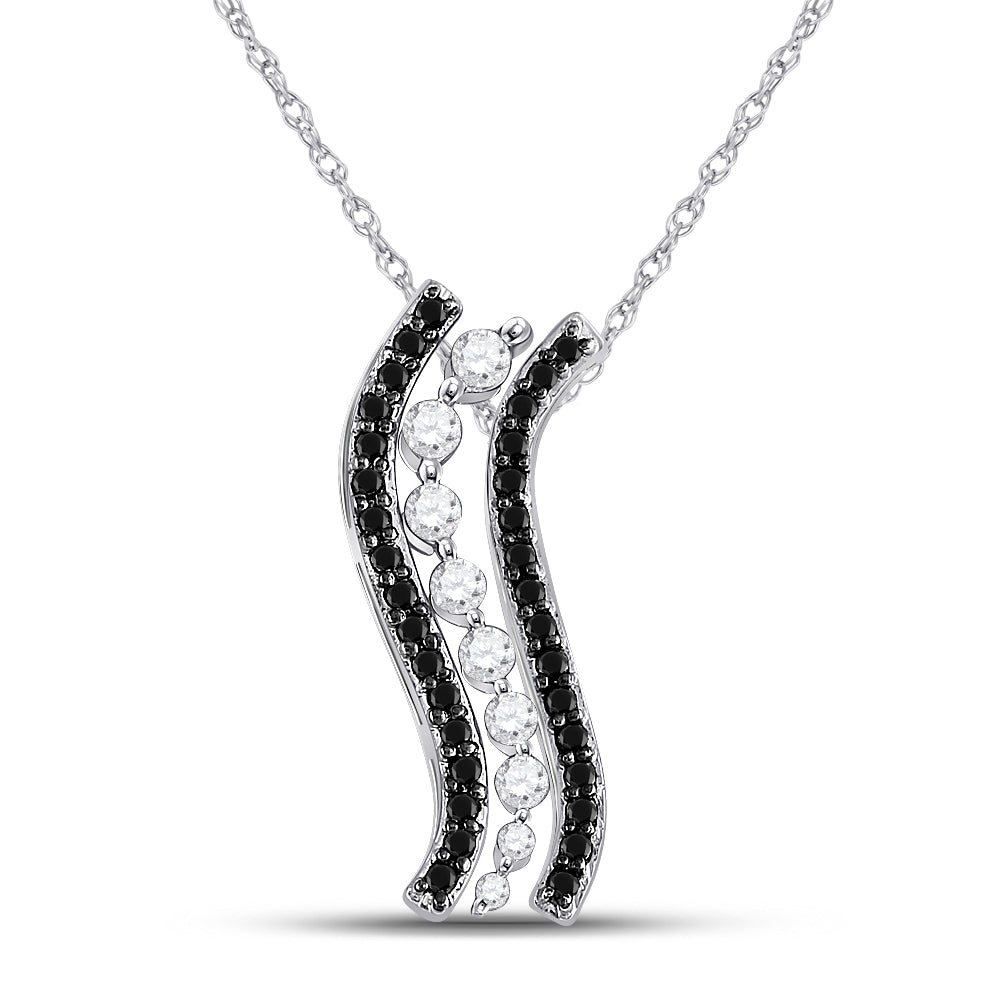 10kt White Gold Womens Round Black Color Enhanced Diamond Graduated Journey Pendant 1/2 Cttw