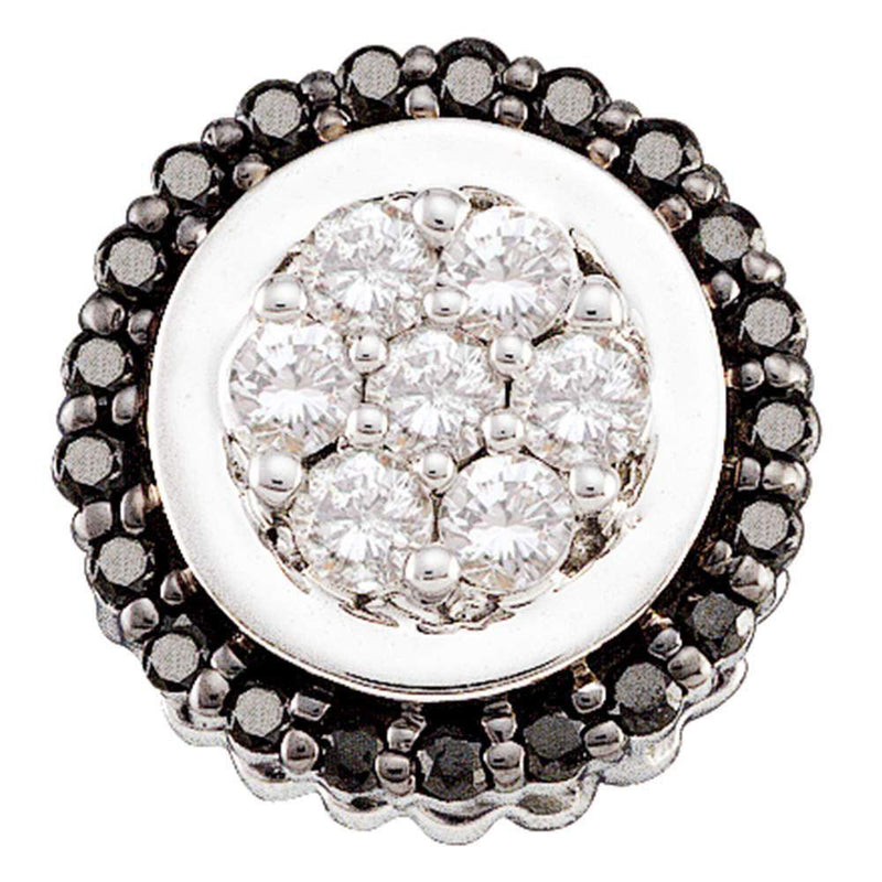 14kt White Gold Womens Round Black Color Enhanced Diamond Cluster Pendant 1/3 Cttw