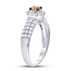 14kt White Gold Round Brown Diamond Solitaire Halo Bridal Wedding Engagement Ring 3/4 Cttw