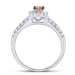 14kt White Gold Round Brown Diamond Solitaire Halo Bridal Wedding Engagement Ring 3/4 Cttw