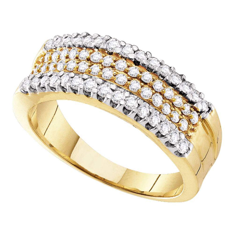 14kt Yellow Gold Womens Round Pave-set Diamond Four Row Band Ring 3/4 Cttw