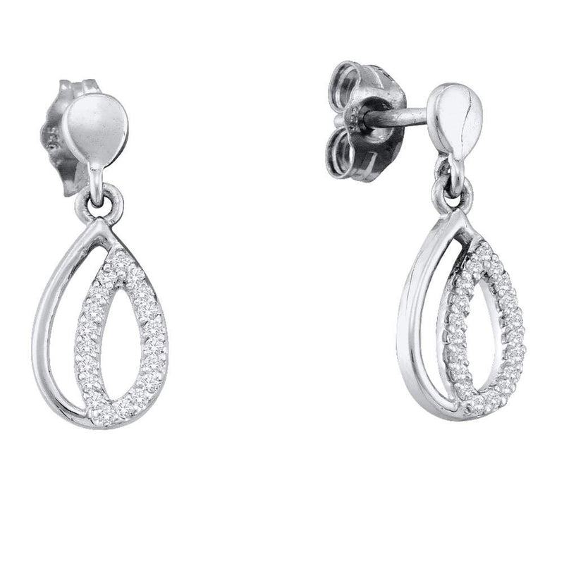 10kt White Gold Womens Round Diamond Dangle Earrings 1/10 Cttw