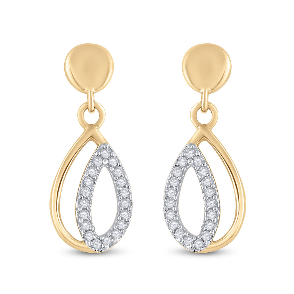 10kt Yellow Gold Womens Round Diamond Dangle Earrings 1/10 Cttw