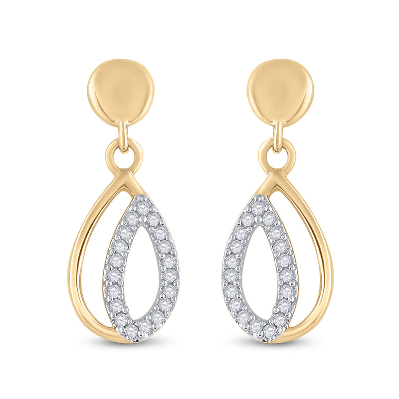 10kt Yellow Gold Womens Round Diamond Dangle Earrings 1/10 Cttw