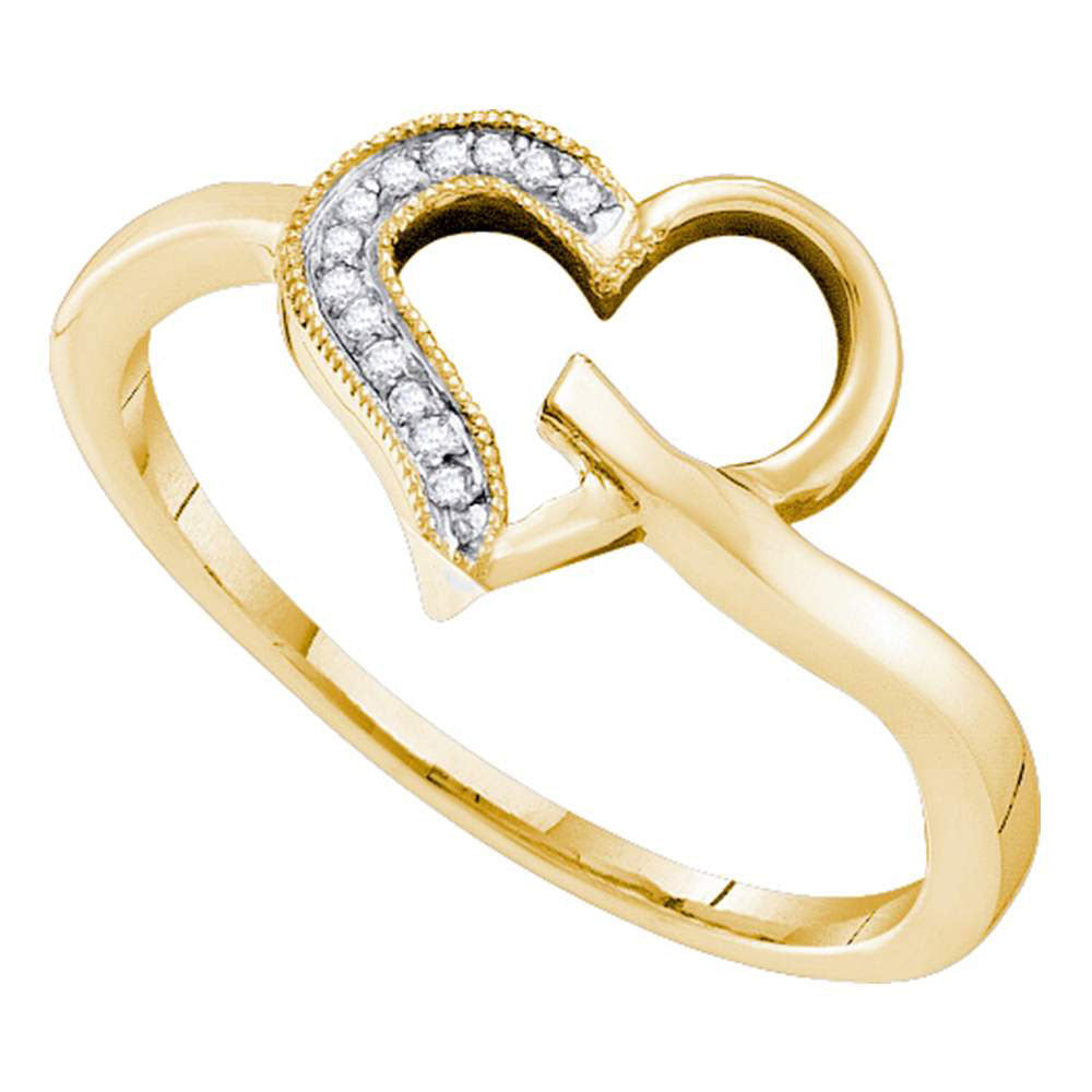 10kt Yellow Gold Womens Round Diamond Heart Ring 1/20 Cttw