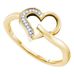 10kt Yellow Gold Womens Round Diamond Heart Ring 1/20 Cttw