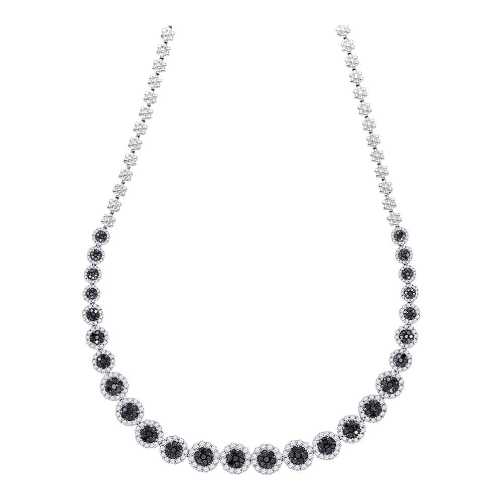 14kt White Gold Womens Round Black Color Enhanced Diamond Cluster Necklace 10-1/2 Cttw