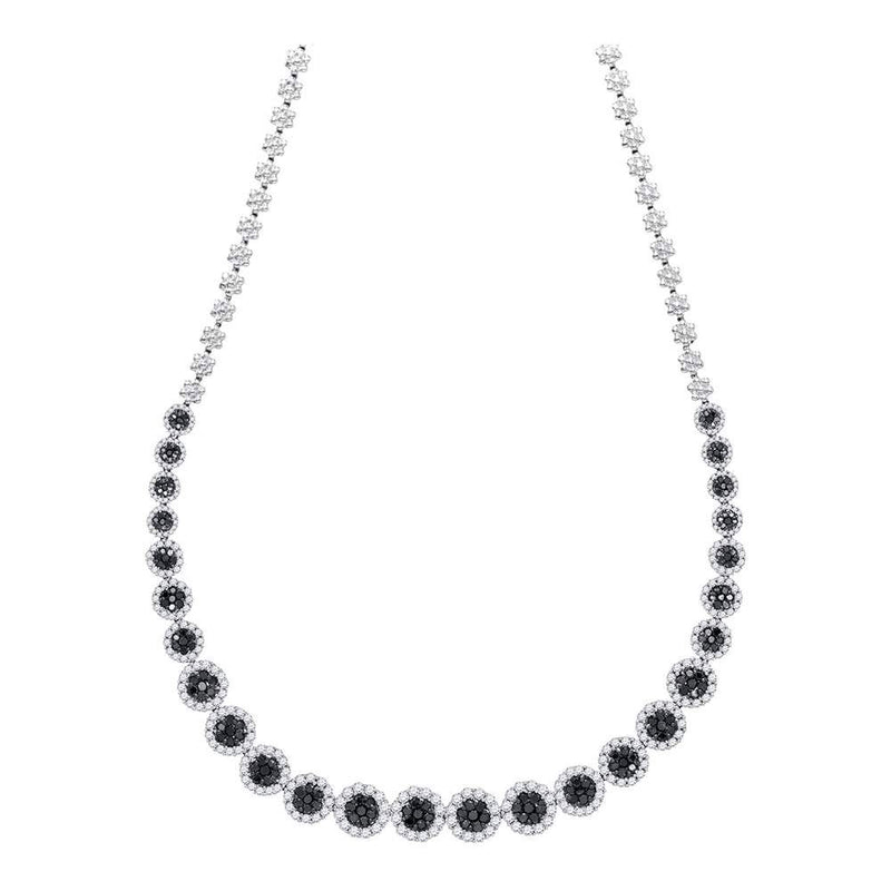 14kt White Gold Womens Round Black Color Enhanced Diamond Cluster Necklace 10-1/2 Cttw