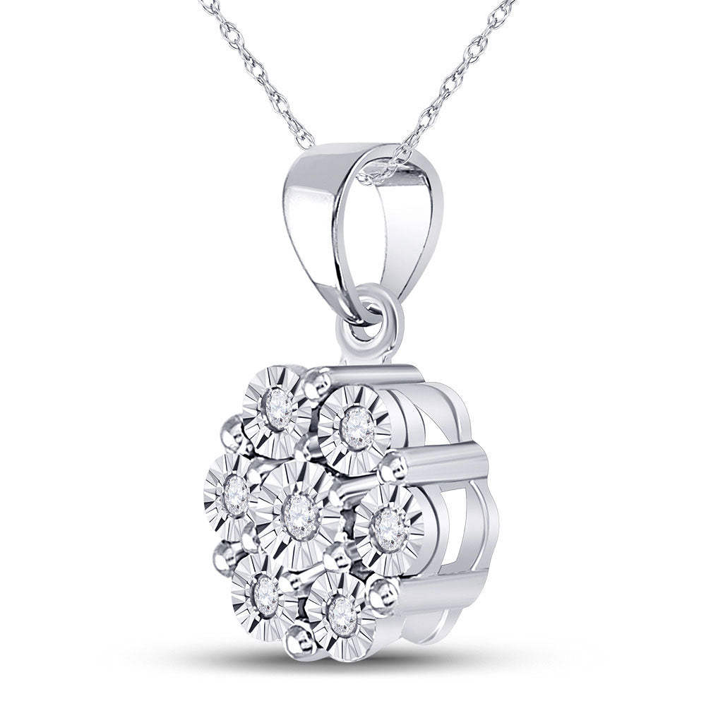 10kt White Gold Womens Round Diamond Cluster Pendant 1/20 Cttw