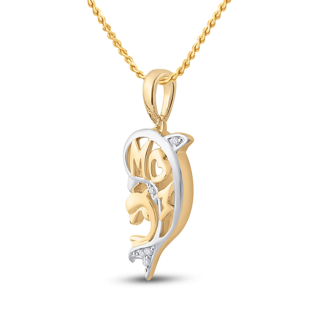 10kt Yellow Gold Womens Round Diamond Mom Dolphin Pendant .03 Cttw