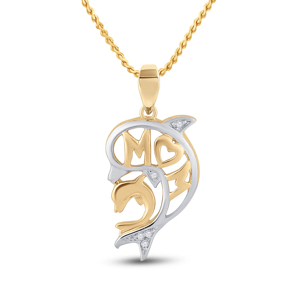 10kt Yellow Gold Womens Round Diamond Mom Dolphin Pendant .03 Cttw