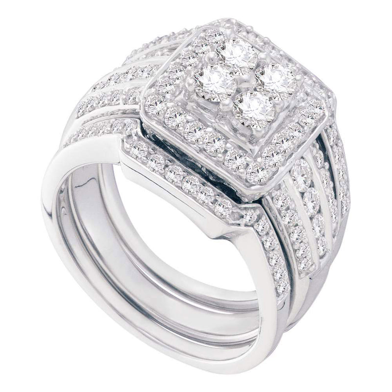 14kt White Gold Round Diamond Bridal Wedding Ring Band Set 1-1/2 Cttw