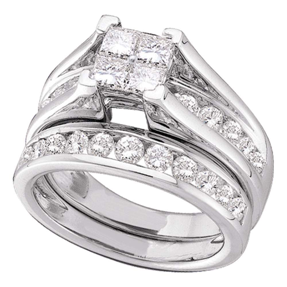 14kt White Gold Princess Diamond Bridal Wedding Ring Band Set 3 Cttw