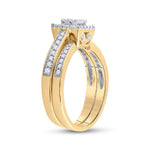 14kt Yellow Gold Princess Diamond Halo Bridal Wedding Ring Band Set 1/2 Cttw