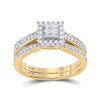 14kt Yellow Gold Princess Diamond Halo Bridal Wedding Ring Band Set 1/2 Cttw