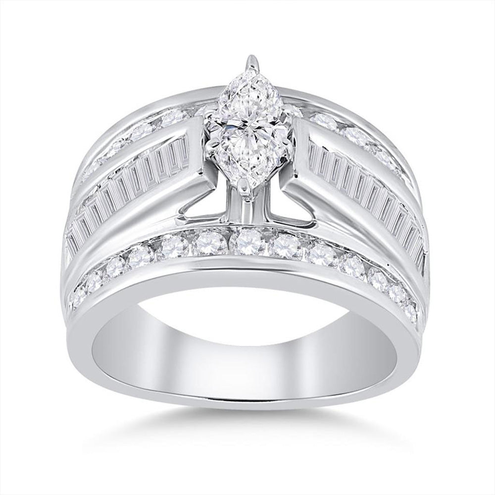 14kt White Gold Marquise Diamond Solitaire Bridal Wedding Engagement Ring 2 Cttw