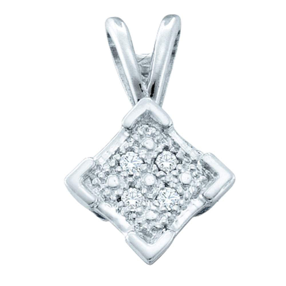 Sterling Silver Womens Round Diamond Diagonal Square Pendant .01 Cttw