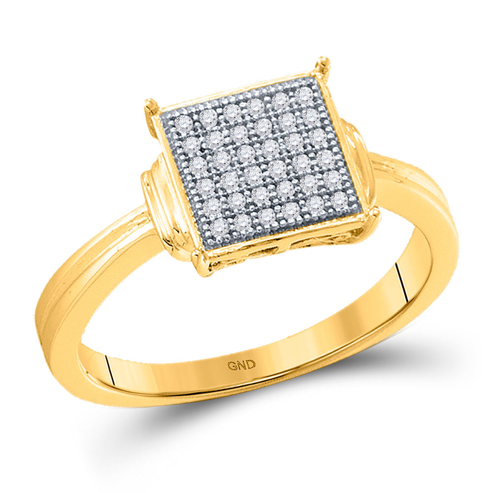 10kt Yellow Gold Womens Round Diamond Square Cluster Ring 1/10 Cttw