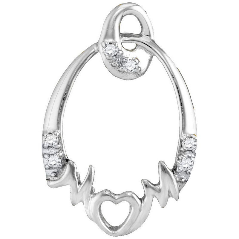 14kt White Gold Womens Round Diamond Mom Mother Oval Heart Pendant .03 Cttw