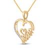 Yellow-tone Sterling Silver Womens Round Diamond Mom Heart Pendant 1/20 Cttw