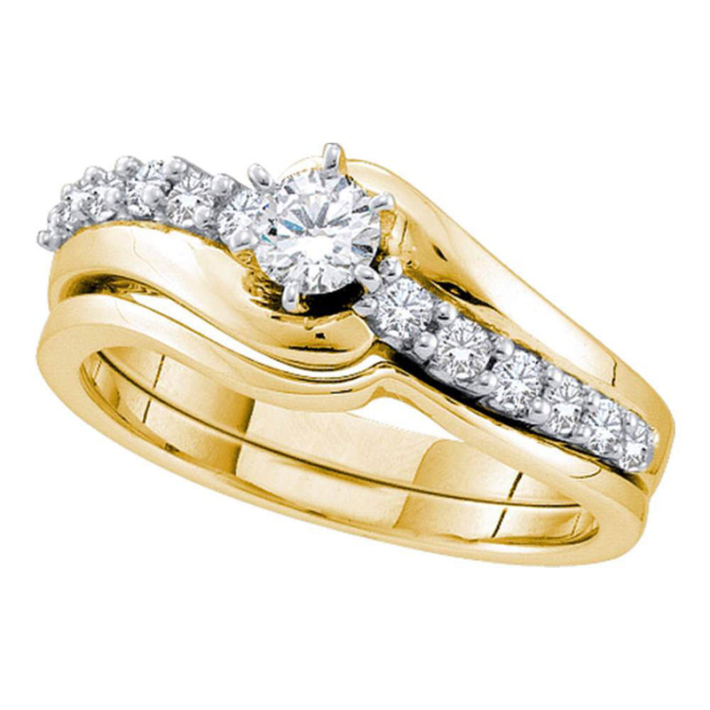 14kt Yellow Gold Round Diamond Bridal Wedding Ring Band Set 1/2 Cttw