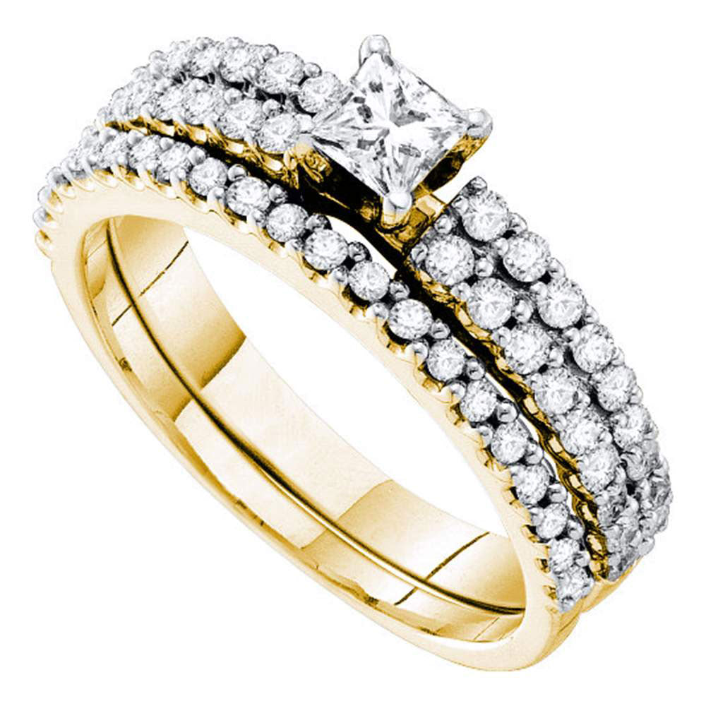 14kt Yellow Gold Princess Diamond Bridal Wedding Ring Band Set 1 Cttw