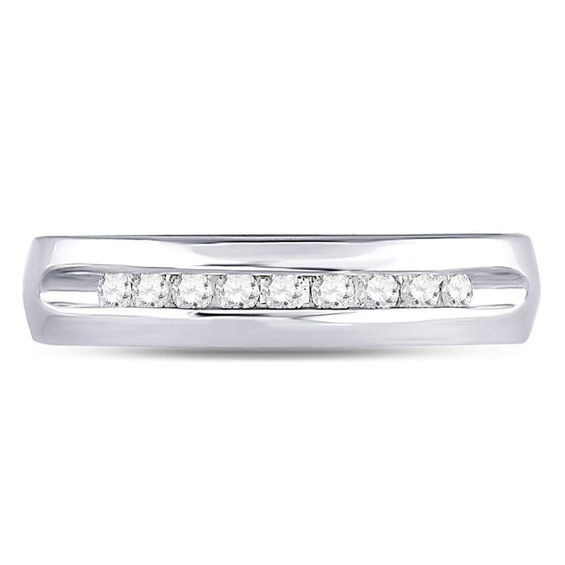 14kt White Gold Mens Machine Set Round Diamond Wedding Channel Band Ring 1/4 Cttw