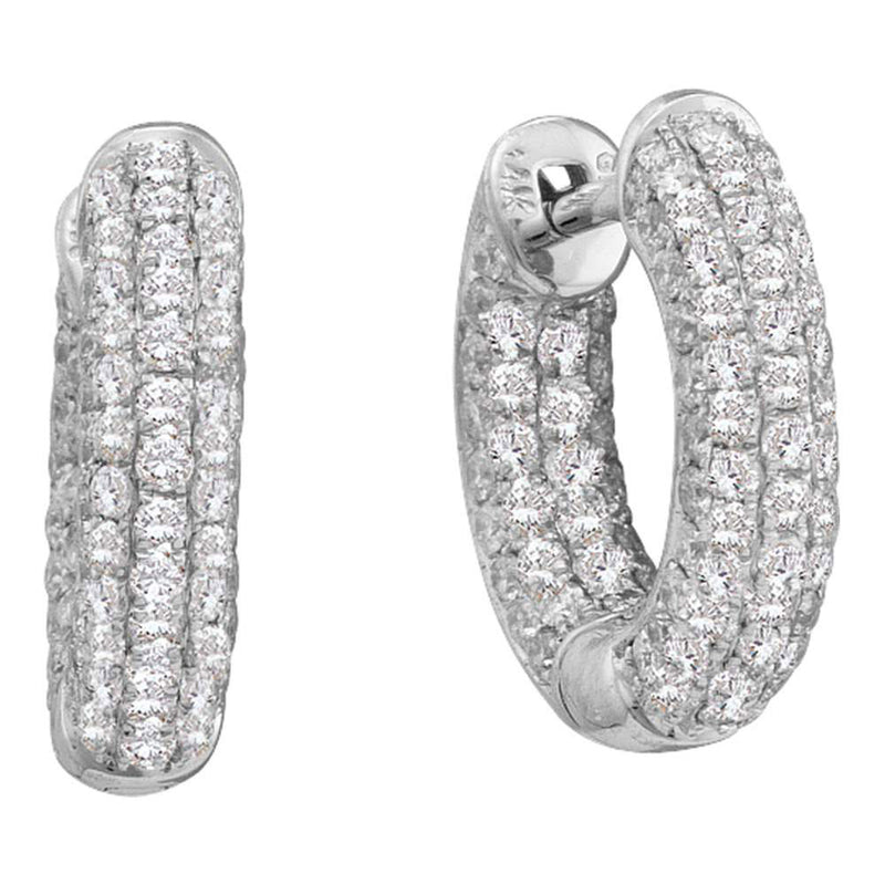 14kt White Gold Womens Round Pave-set Diamond Dainty Huggie Hoop Earrings 3/4 Cttw