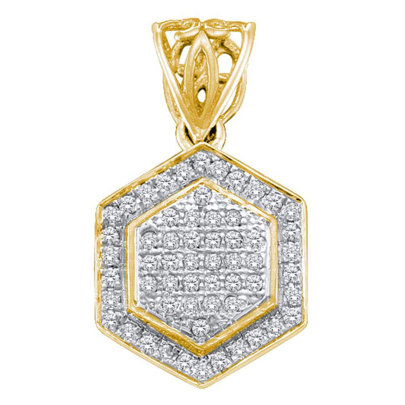 10kt Yellow Gold Womens Round Diamond Hexagon Frame Cluster Pendant 1/5 Cttw