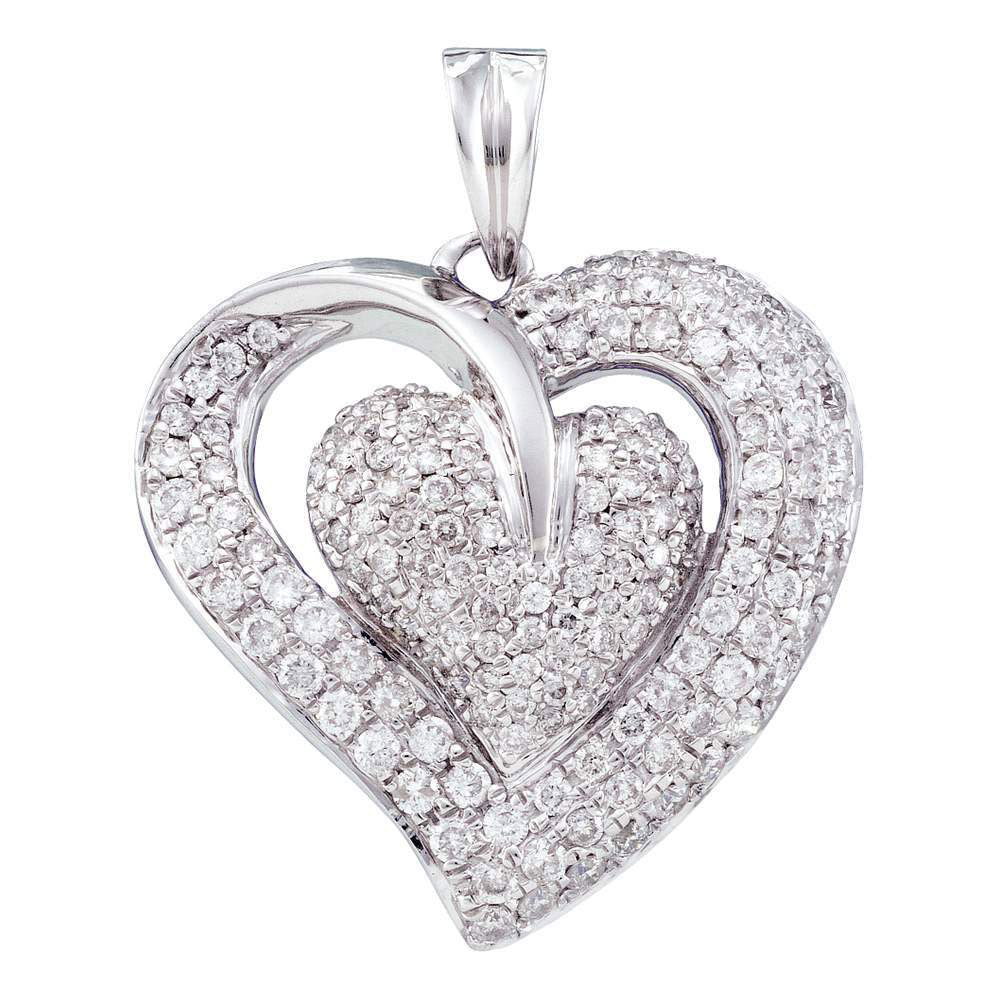 14kt White Gold Womens Round Diamond Heart Pendant 1 Cttw