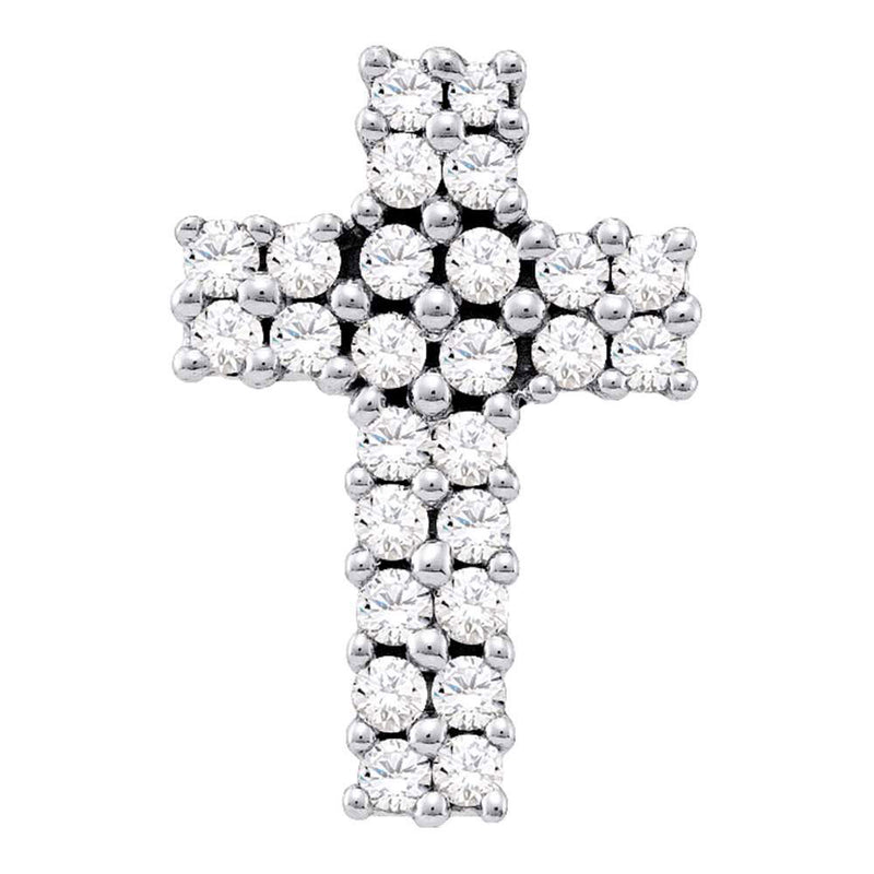 14kt White Gold Womens Round Diamond Cross Pendant 1/3 Cttw