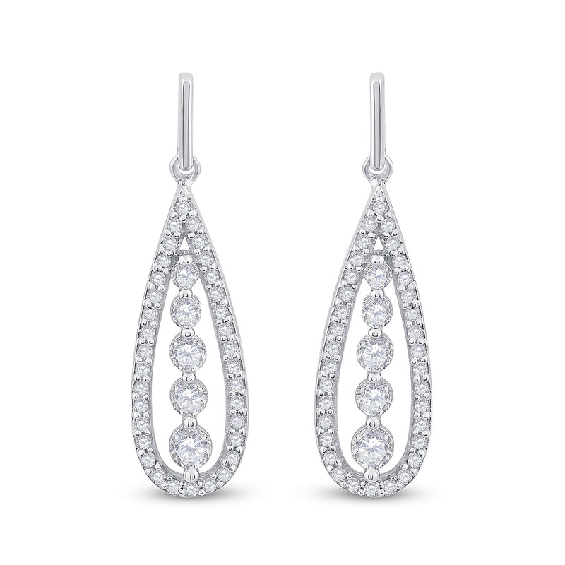 14kt White Gold Womens Round Diamond Teardrop Dangle Earrings 3/4 Cttw