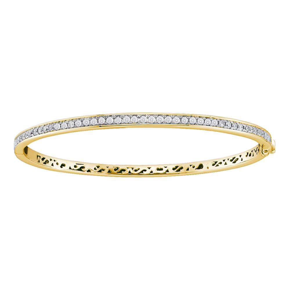 14kt Yellow Gold Womens Round Diamond Bangle Bracelet 1 Cttw