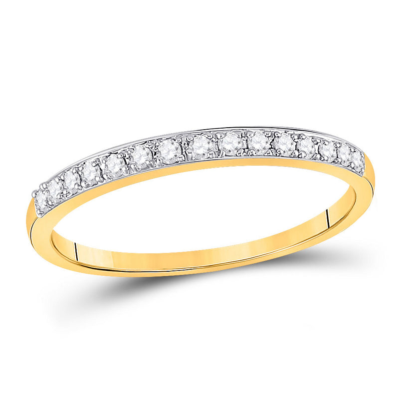 14kt Yellow Gold Womens Round Prong-set Diamond Slender Band 1/8 Cttw