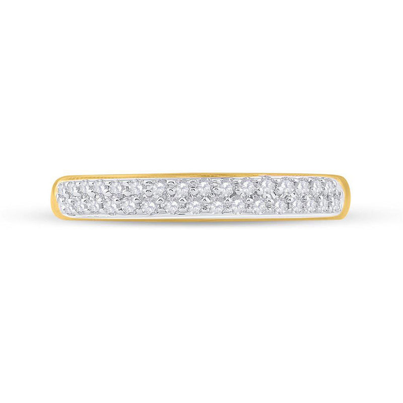 14kt Yellow Gold Womens Round Pave-set Diamond Double Row Wedding Band 1/4 Cttw