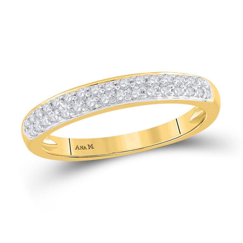 14kt Yellow Gold Womens Round Pave-set Diamond Double Row Wedding Band 1/4 Cttw