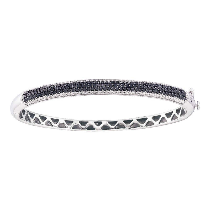 14kt White Gold Womens Round Black Color Enhanced Diamond Bangle Bracelet 1-1/2 Cttw