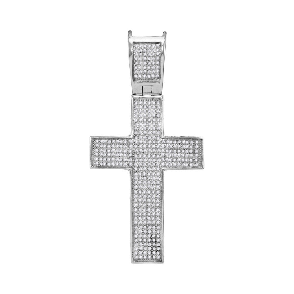 10kt White Gold Mens Round Diamond Cross Charm Pendant 1 Cttw