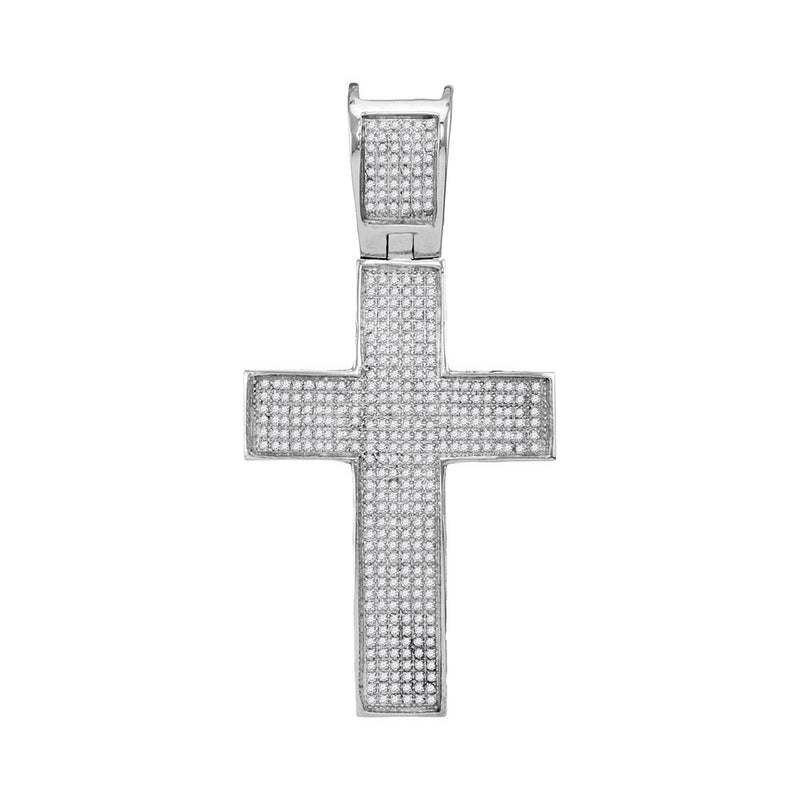 10kt White Gold Mens Round Diamond Cross Charm Pendant 1 Cttw