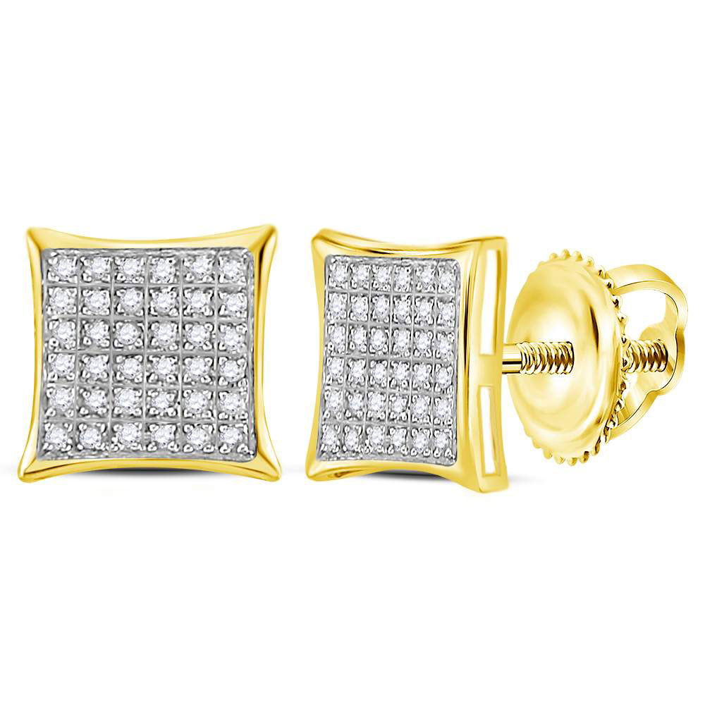 10kt Yellow Gold Womens Round Diamond Square Cluster Earrings 1/4 Cttw