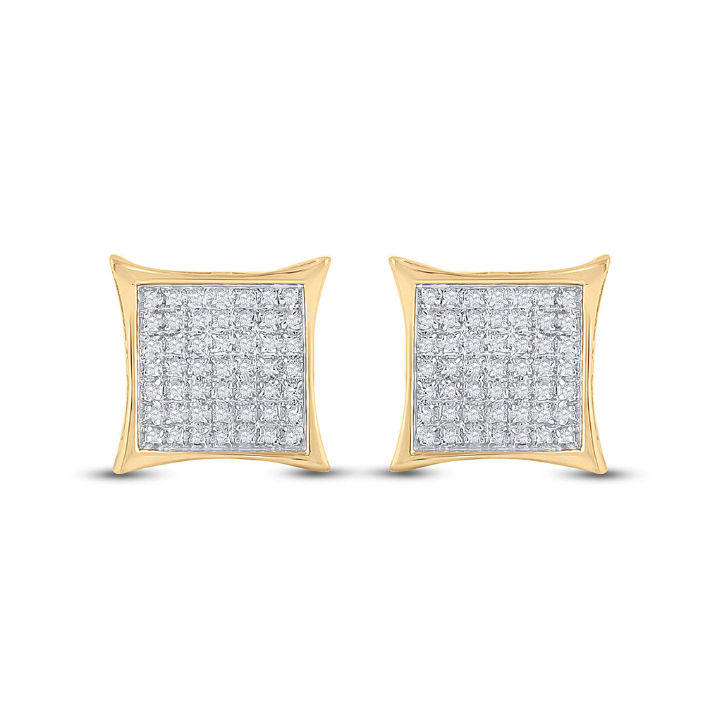 10kt Yellow Gold Womens Round Diamond Kite Square Earrings 1/3 Cttw