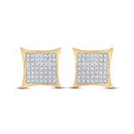 10kt Yellow Gold Womens Round Diamond Kite Square Earrings 1/3 Cttw