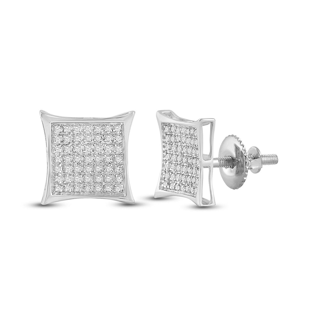 10kt White Gold Womens Round Diamond Kite Square Earrings 1/3 Cttw