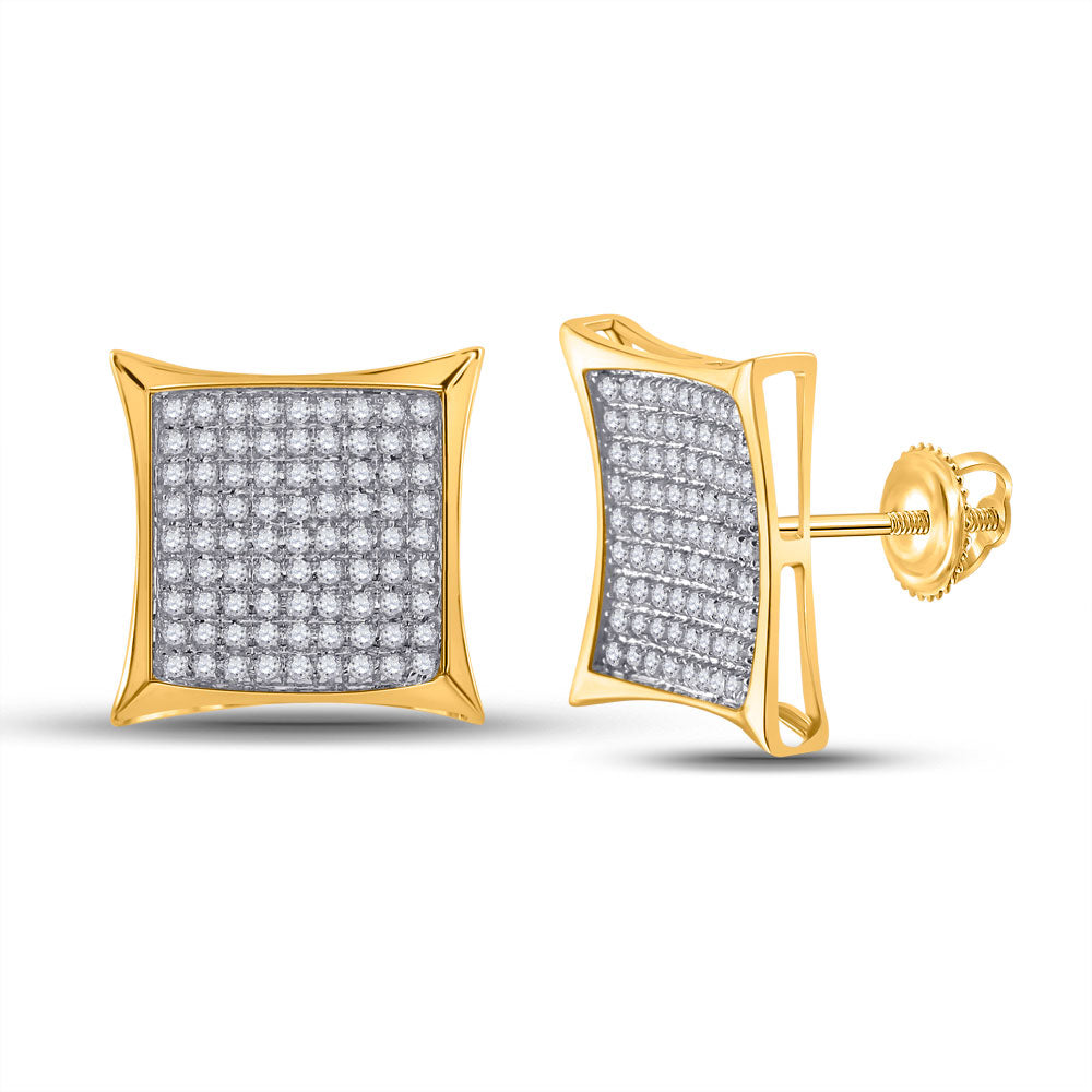 10kt Yellow Gold Womens Round Diamond Square Earrings 1/2 Cttw