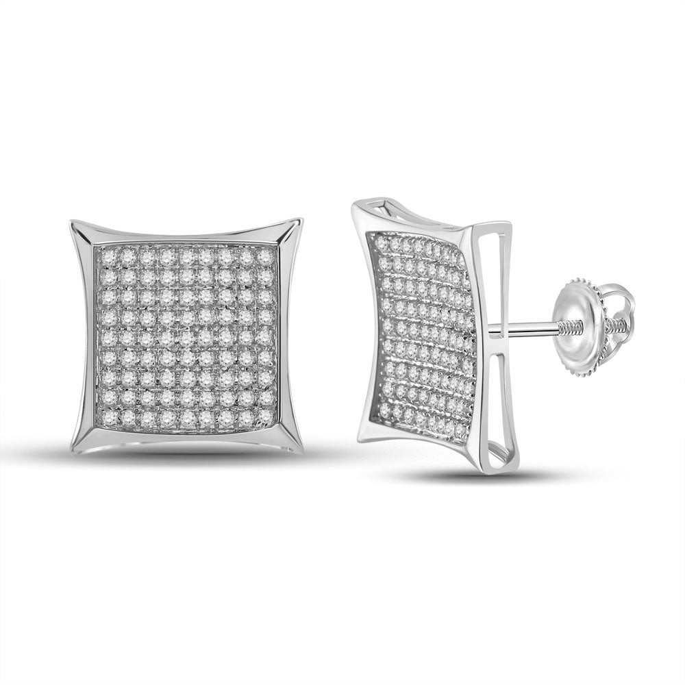 10kt White Gold Womens Round Diamond Square Earrings 1/2 Cttw